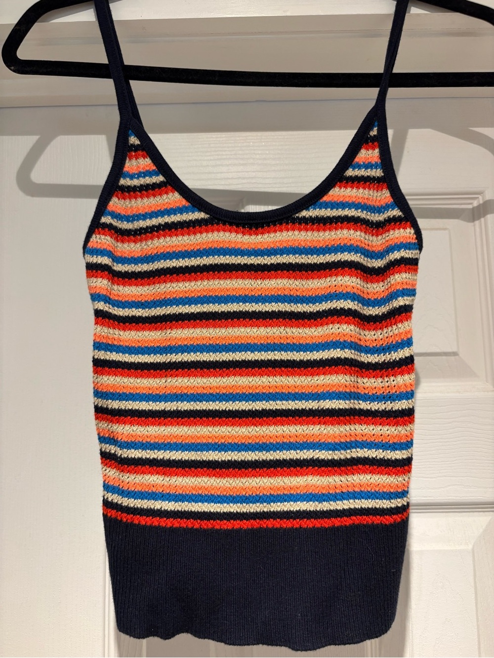 Forever 21 Navy Multicolor Striped V-Neck Tank Sweater